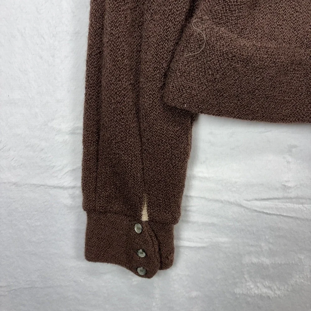 Vintage Campus V Neck Sweater Loop Johnny Collar Brown 70s Mohair Wool Knit USA